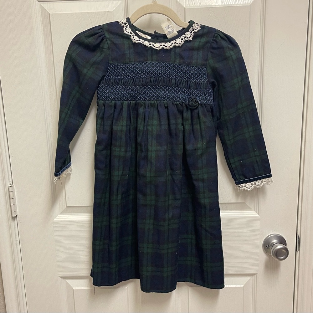 Little Bitty Tartan Plaid Vintage Smocked Dress